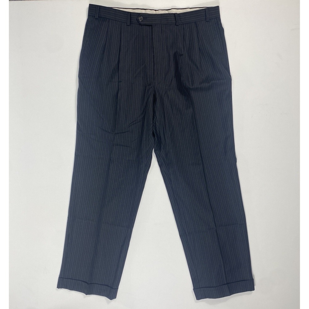Lauren Ralph Lauren Total Comfort Wool Pants 36x29 Gray Pinstripe Pleated Cuffed